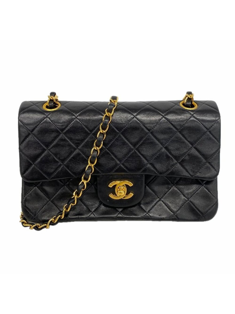 Chanel Shoulder Bag Quilted Lambskin Black Gold